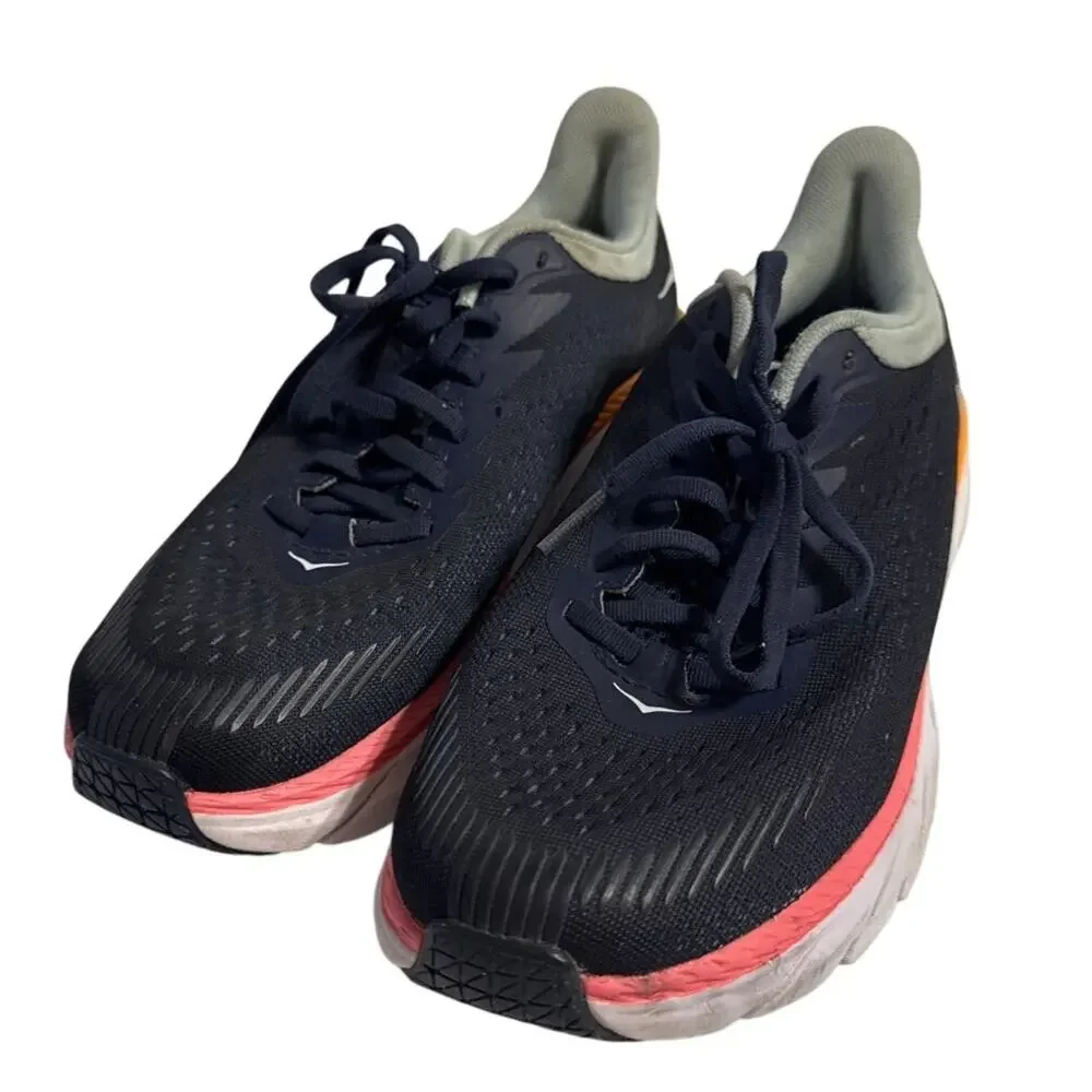 HOKA One One Clifton 7 Women’s Running Shoes Navy Coral Athletic Sneakers Size 7